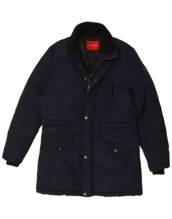 Guess Abrigo acolchado para hombre UK 40 Large Poliéster azul marino