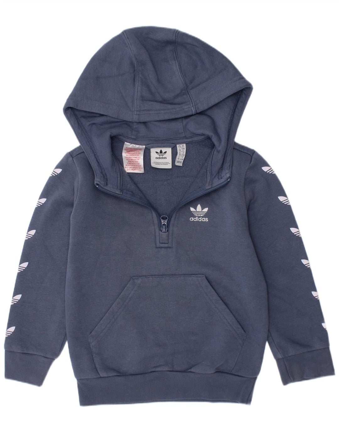 Adidas - Sudadera con capucha y cuello con cremallera para niños, 4-5 años, algodón azul