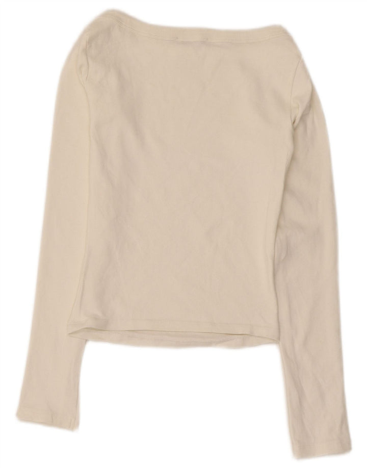 Zara Mujer Crop Top Manga Larga UK 12 Medium Off White