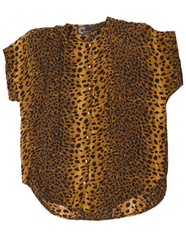 Vintage mujer camisa de manga corta blusa Reino Unido 20 2XL marrón animal print