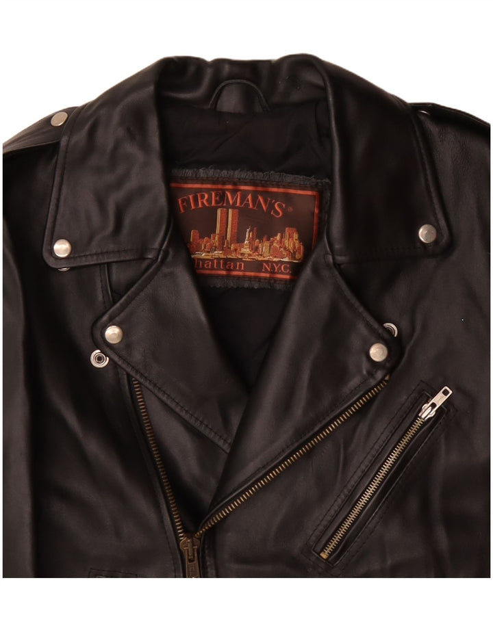 MANHATTAN Chaqueta motera de cuero para hombre UK 38 Medium Black Leather