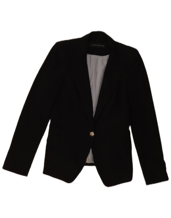ZARA Chaqueta Blazer De 1 Botón Para Mujer UK 10 Small Poliéster Negro