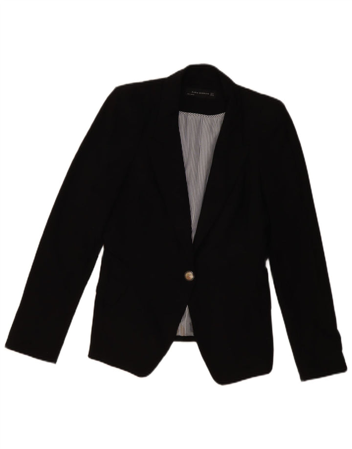 ZARA Chaqueta Blazer De 1 Botón Para Mujer UK 10 Small Poliéster Negro