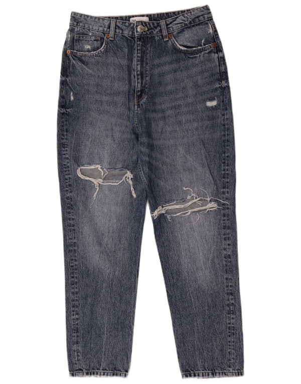Zara Vaqueros cónicos desgastados de cintura alta para mujer EU 42 Large W32 L28 Azul