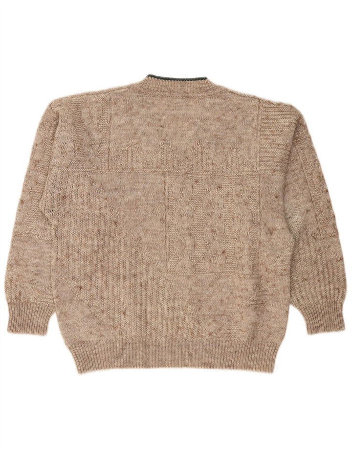 Vintage hombres V-cuello jumper suéter medio beige
