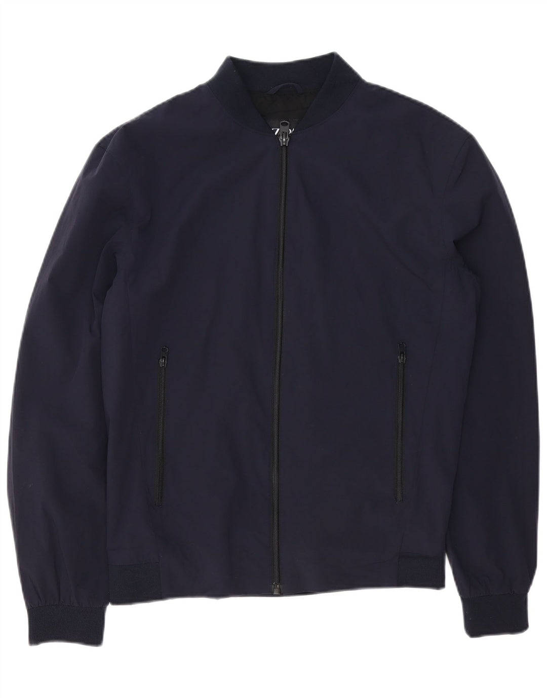 Zara Mens Bomber Jacket UK 38 Medium Azul Marino Nylon