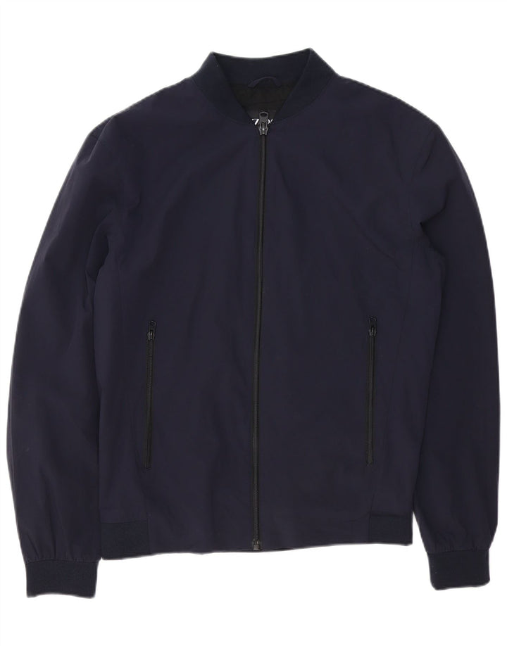 Zara Mens Bomber Jacket UK 38 Medium Azul Marino Nylon