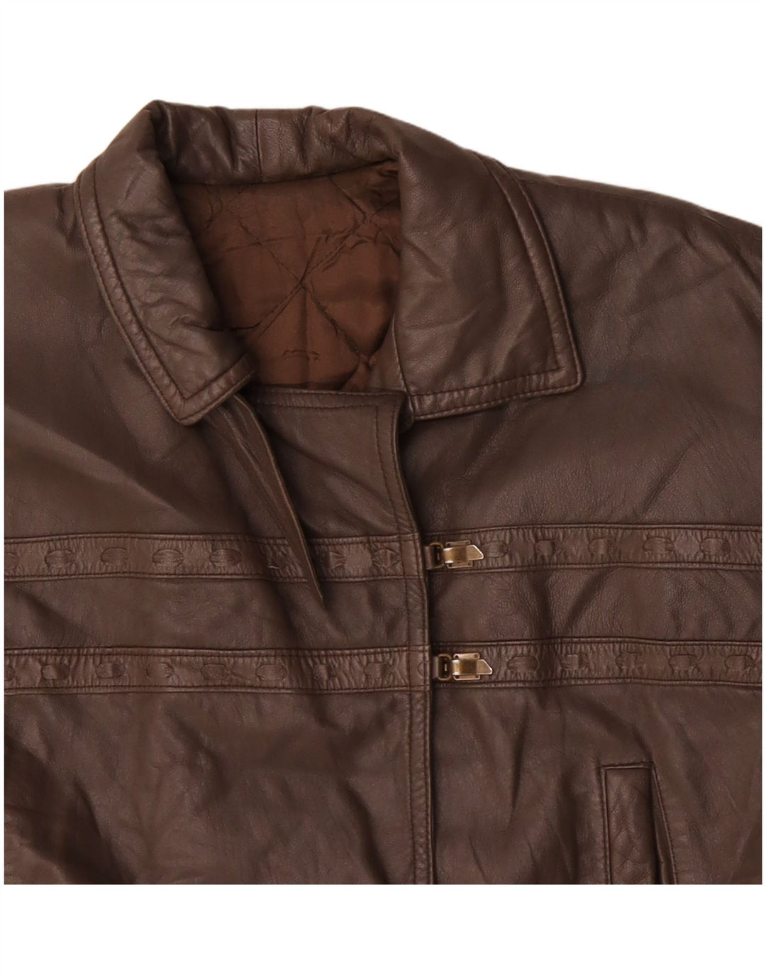 VINTAGE Chaqueta de cuero para mujer Reino Unido 18 XL Marrón