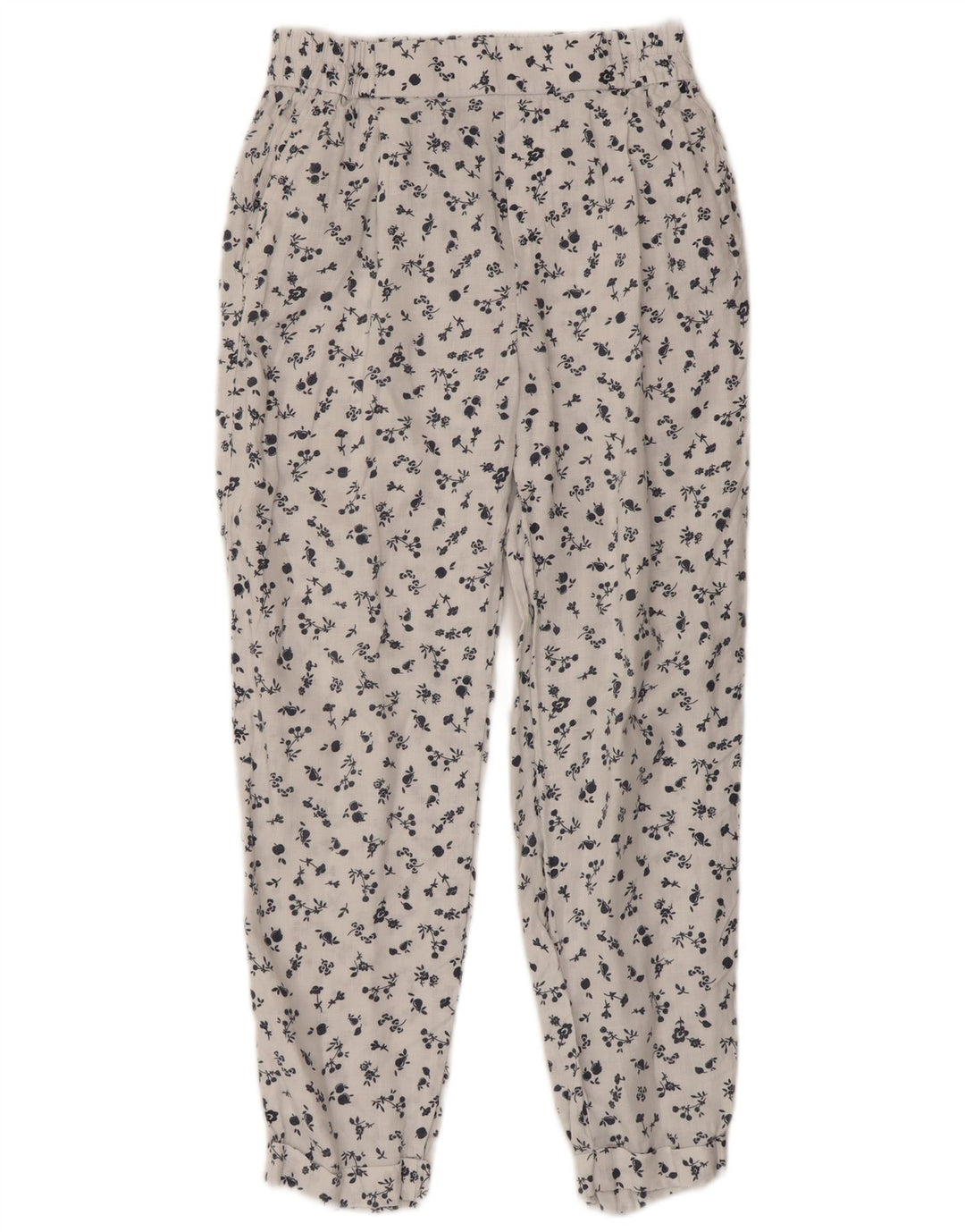 BENETTON Pantalones Cortos Cónicos Mujer W26 L23 Lino Floral Blanco