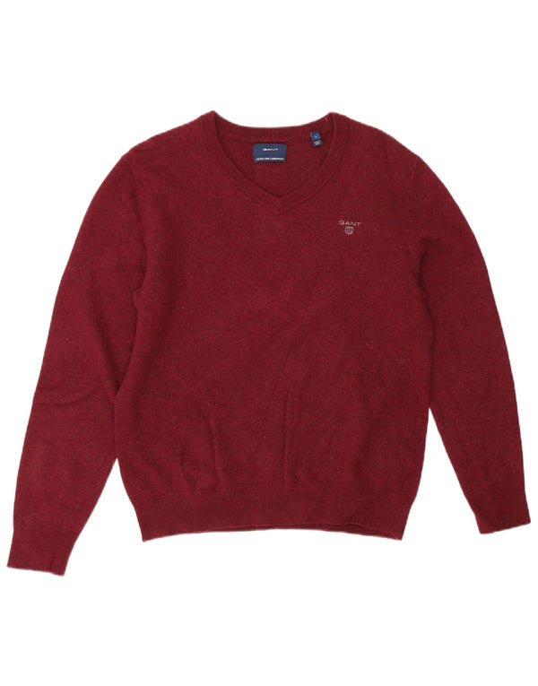 Gant Suéter tipo jersey con cuello en V para mujer UK 44 Large Borgoña Lambswool