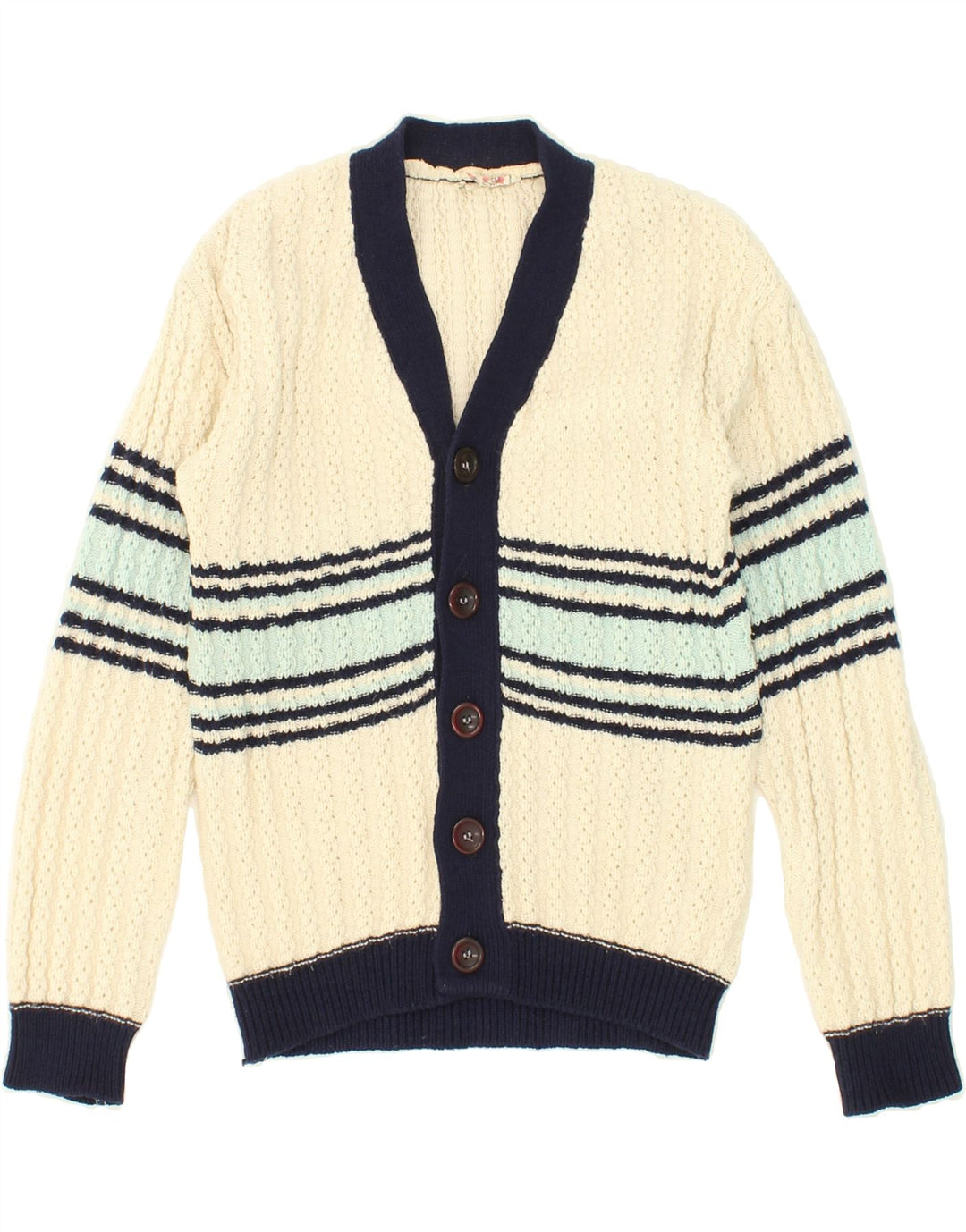 VINTAGE Boys Cardigan Sweater 14-15 Years Off White Striped Acrylic Vintage Vintage and Second-Hand Vintage from Messina Hembry 