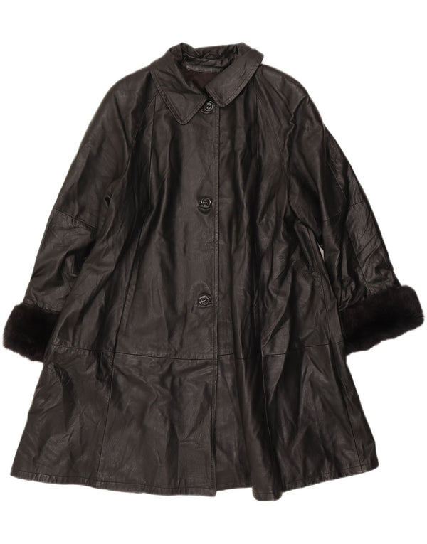 Abrigo de cuero vintage para mujer IT 46 Grande Negro