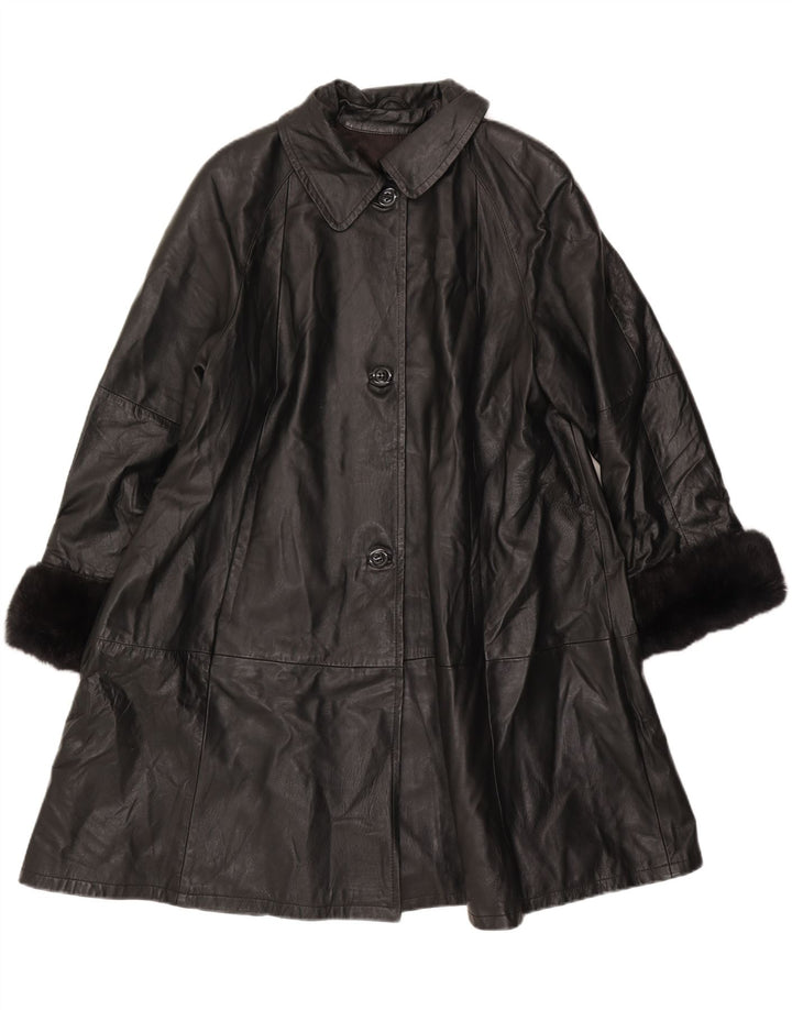 Abrigo de cuero vintage para mujer IT 46 Grande Negro
