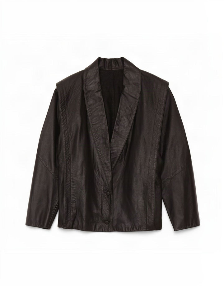 Vintage mujer 3/4 manga chaqueta de cuero de gran tamaño Reino Unido 16 grande negro