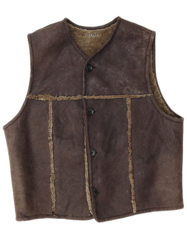 Chaleco cerrado de piel de oveja para hombre XL Marrón