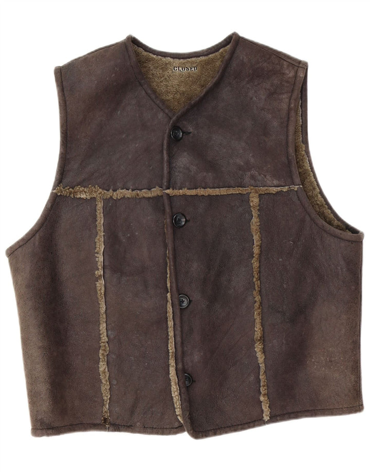 Chaleco cerrado de piel de oveja para hombre XL Marrón