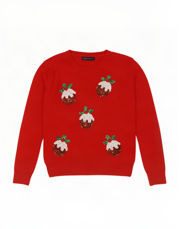 Marks & Spencer Suéter de cuello redondo para mujer UK 10 Small Red Christmas