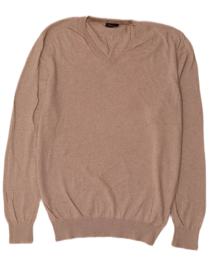 Massimo Dutti Jersey Cuello Pico Hombre Large Beige Algodón