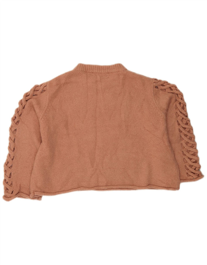 Zara Mujer Crop Crew Neck Jumper Sweater UK 12 Medio Naranja Poliéster