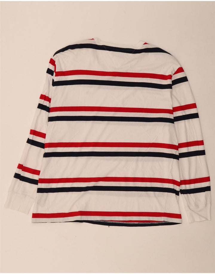 TOMMY HILFIGER Camiseta de hombre de manga larga XL de algodón a rayas blancas