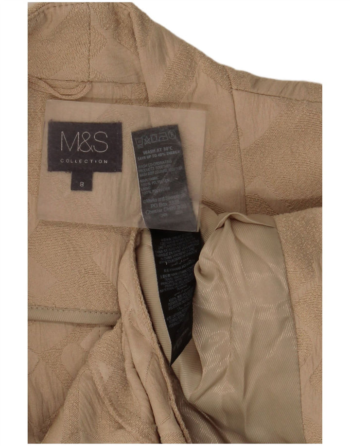 Marks & Spencer Chaqueta tipo blazer abierta para mujer UK 8 Small Beige Geométrico