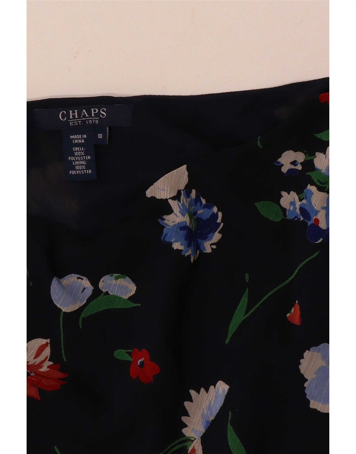 Chaps Falda acampanada para mujer US 10 grande W30 azul marino floral poliéster