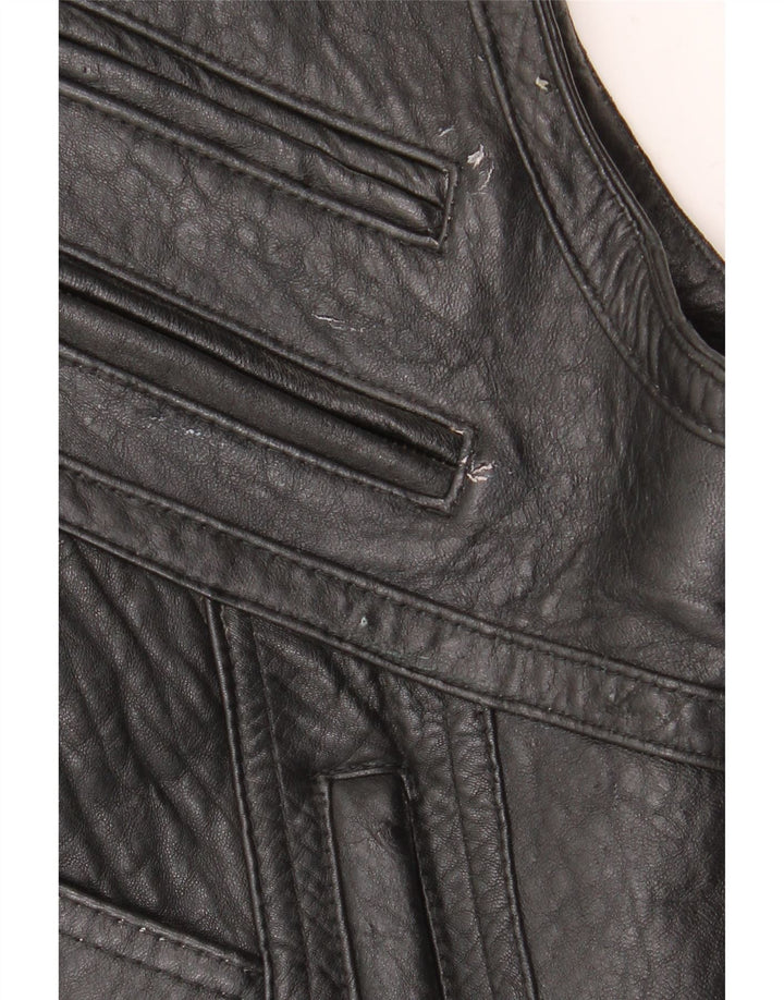 Vintage hombres cuero Gilet EU 52 XL cuero negro