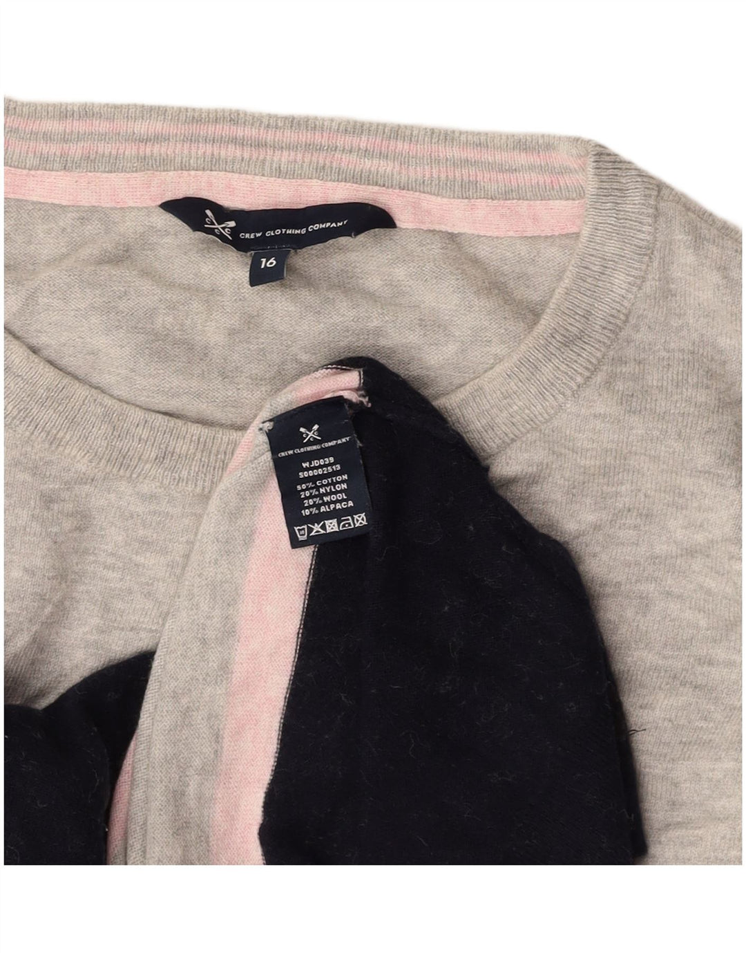 CREW CLOTHING Suéter tipo jersey con cuello redondo para mujer UK 40 Grande Gris Colorblock