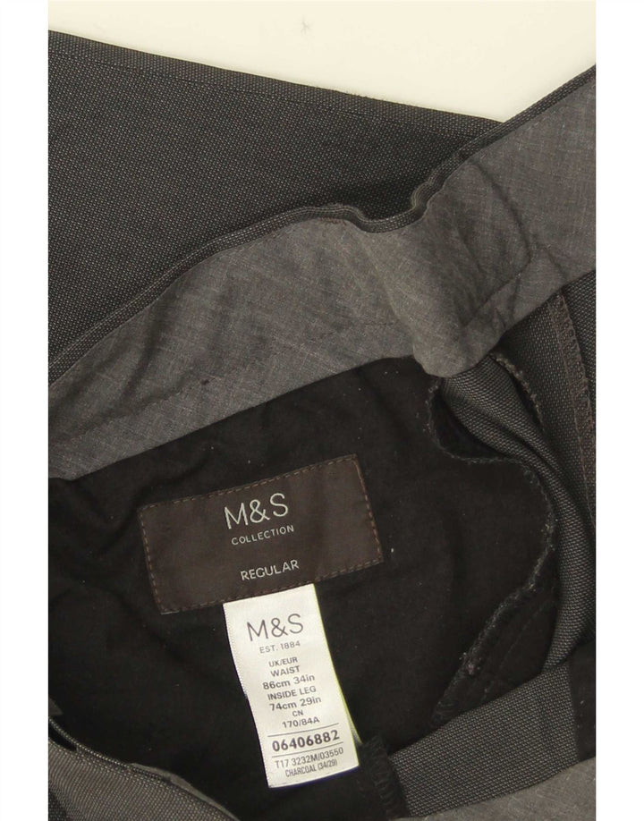 Marks & Spencer Pantalón de traje regular recto para hombre W34 L29 Poliéster gris