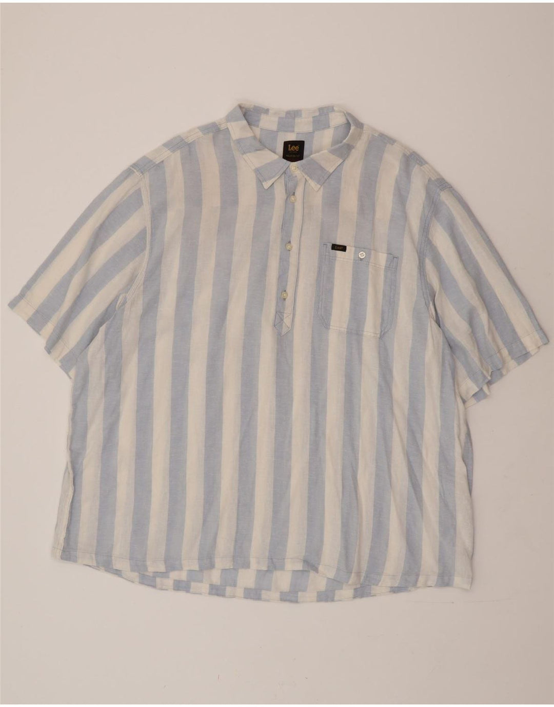 LEE Camisa de manga corta para hombre, ajuste relajado, 2XL, lino a rayas azules