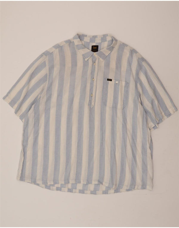 LEE Mens Short Sleeve Relaxed Fit Pullover Shirt 2XL Blue Striped Linen