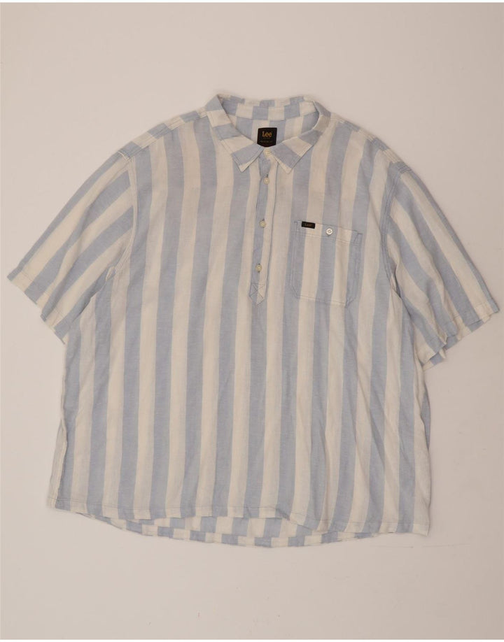 LEE Camisa de manga corta para hombre, ajuste relajado, 2XL, lino a rayas azules
