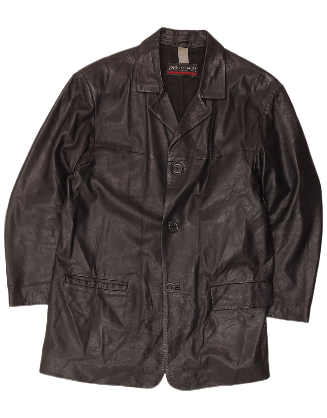 Johns And Son's Chaqueta tipo blazer de cuero con 3 botones para hombre IT 56 3XL Cuero negro