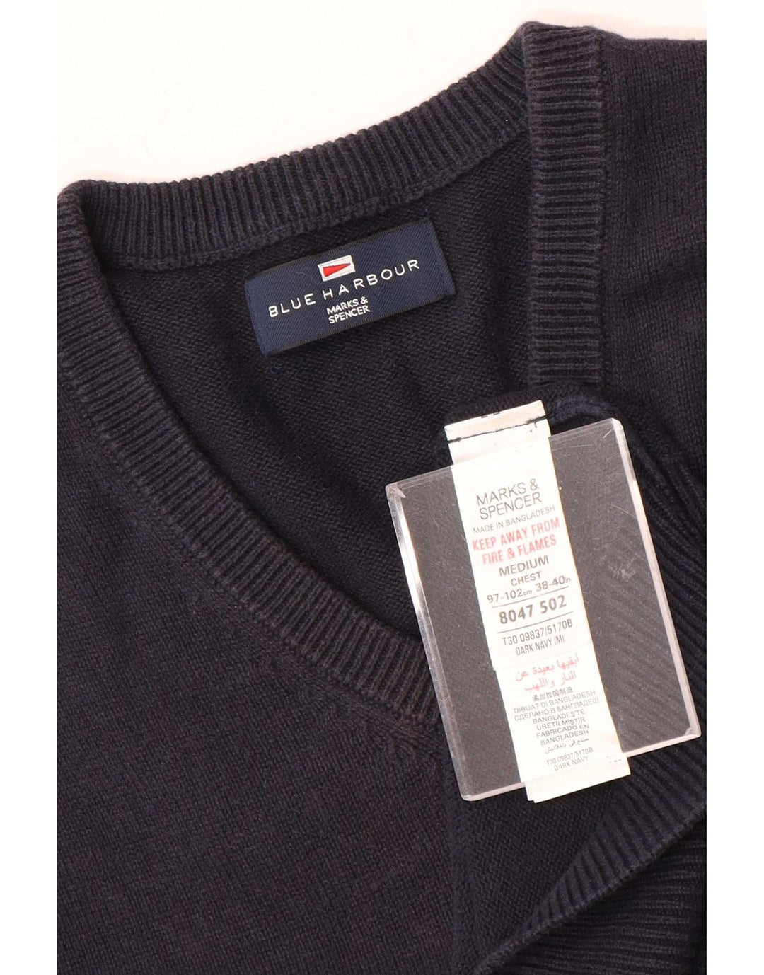 Marks & Spencer Camiseta sin mangas Blue Harbor para hombre, talla mediana, algodón azul marino