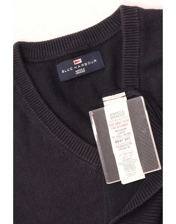 Marks & Spencer Camiseta sin mangas Blue Harbor para hombre, talla mediana, algodón azul marino