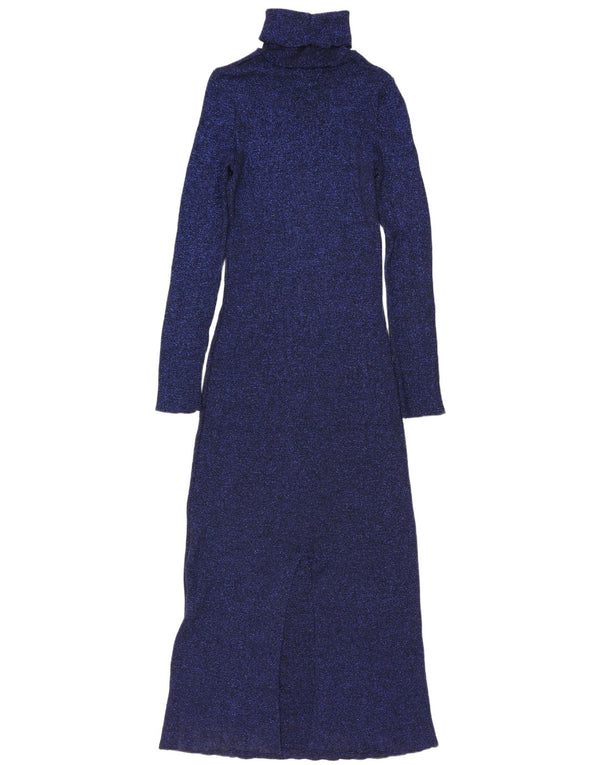 Zara Vestido tipo jersey de manga larga para mujer UK 8 Small Viscosa moteada en azul marino