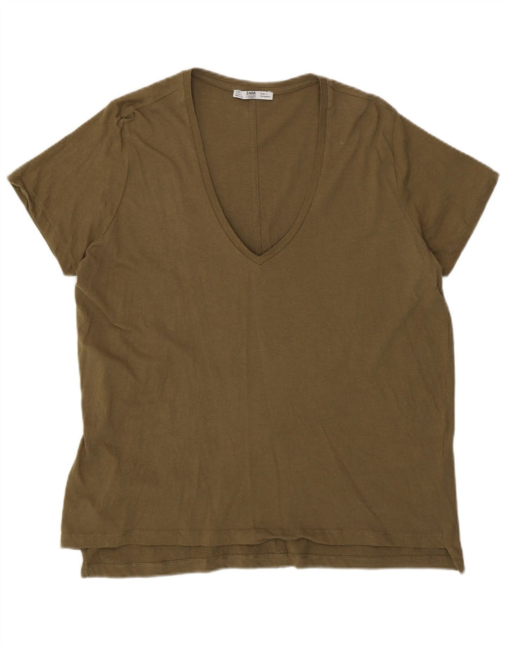 Zara Mujer Camiseta Top UK 46 Grande Caqui