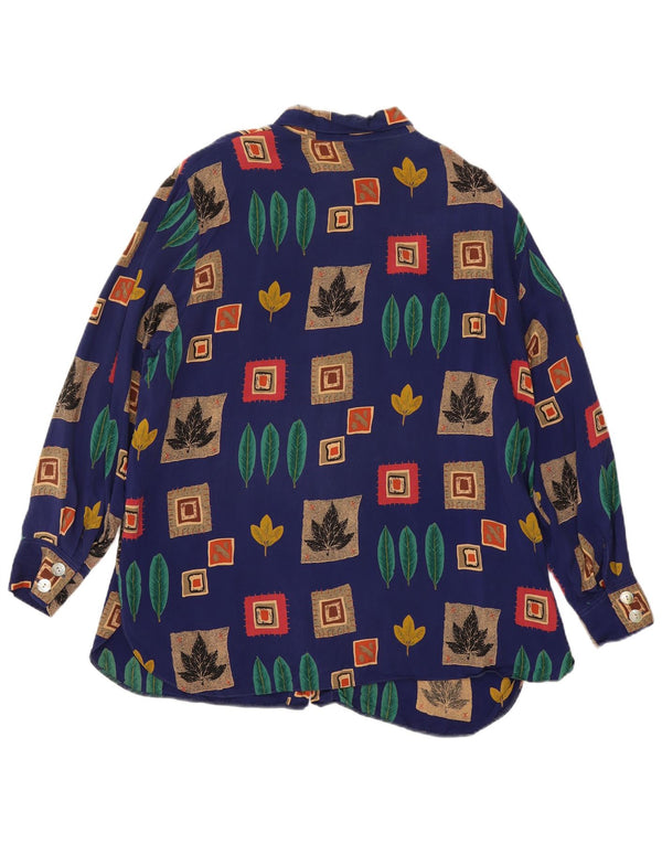 Vintage mujer camisa de gran tamaño Reino Unido 18 XL azul Patchwork Cupro