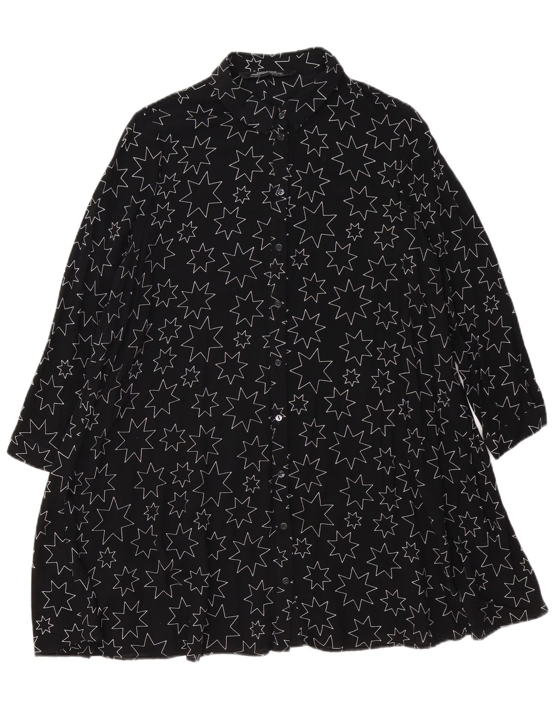 ZARA Vestido camisero extragrande con estampado abstracto para mujer UK 40 Small Negro