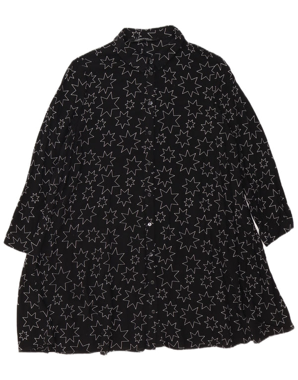ZARA Vestido camisero extragrande con estampado abstracto para mujer UK 40 Small Negro
