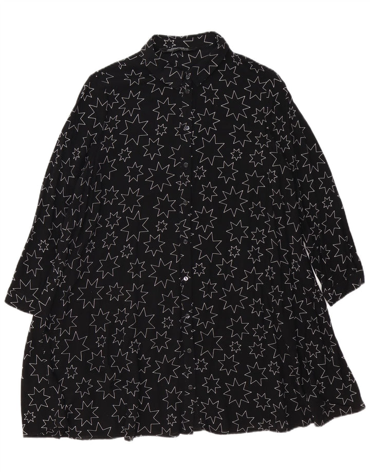 ZARA Vestido camisero extragrande con estampado abstracto para mujer UK 40 Small Negro