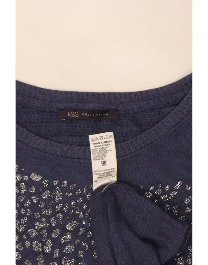 Marks & Spencer Top tipo túnica de manga larga para mujer UK 46 Poliéster azul grande
