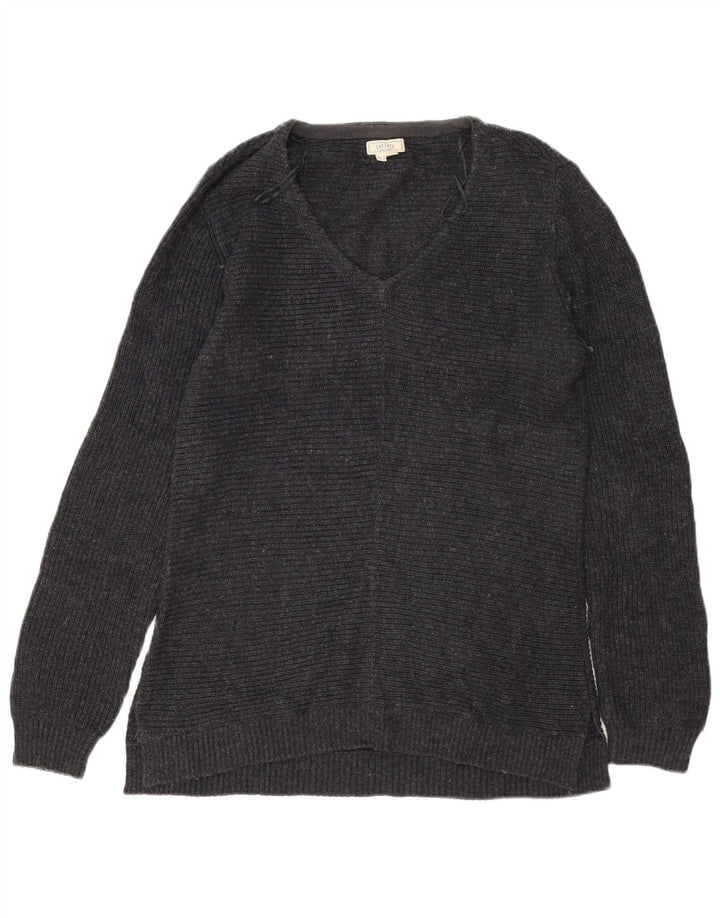 FAT FACE Suéter tipo jersey de gran tamaño con cuello en V para mujer UK 10 Small Grey Cotton