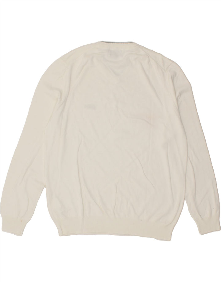 WOOLRICH Mens V-Neck Jumper Sweater 2XL White Cotton Vintage Woolrich and Second-Hand Woolrich from Messina Hembry 