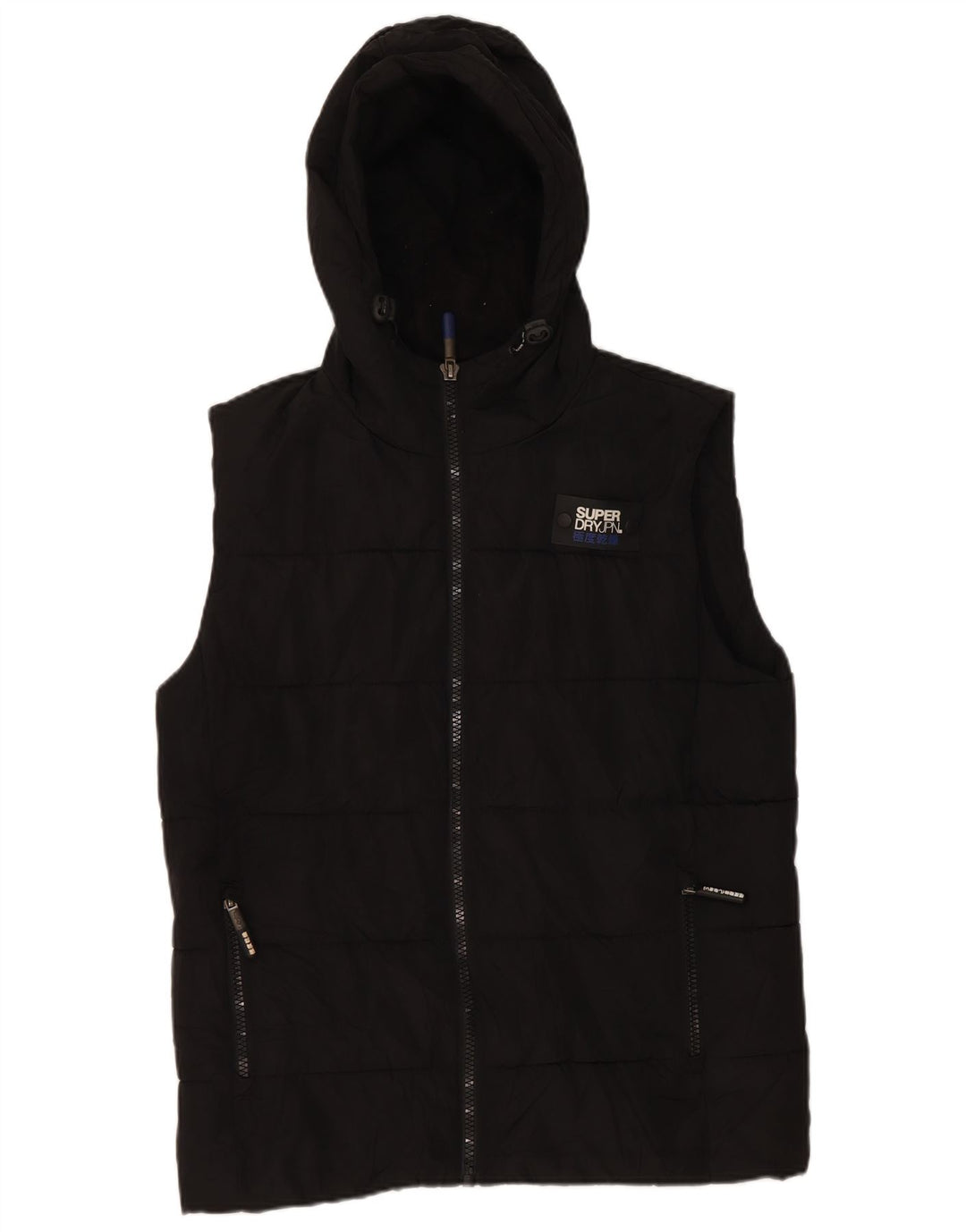 Superdry Chaleco acolchado con capucha para hombre, talla 38, poliéster negro mediano