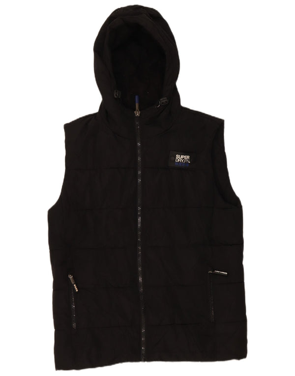 Superdry Mens Hooded Padded Gilet UK 38 Medium Black Polyester