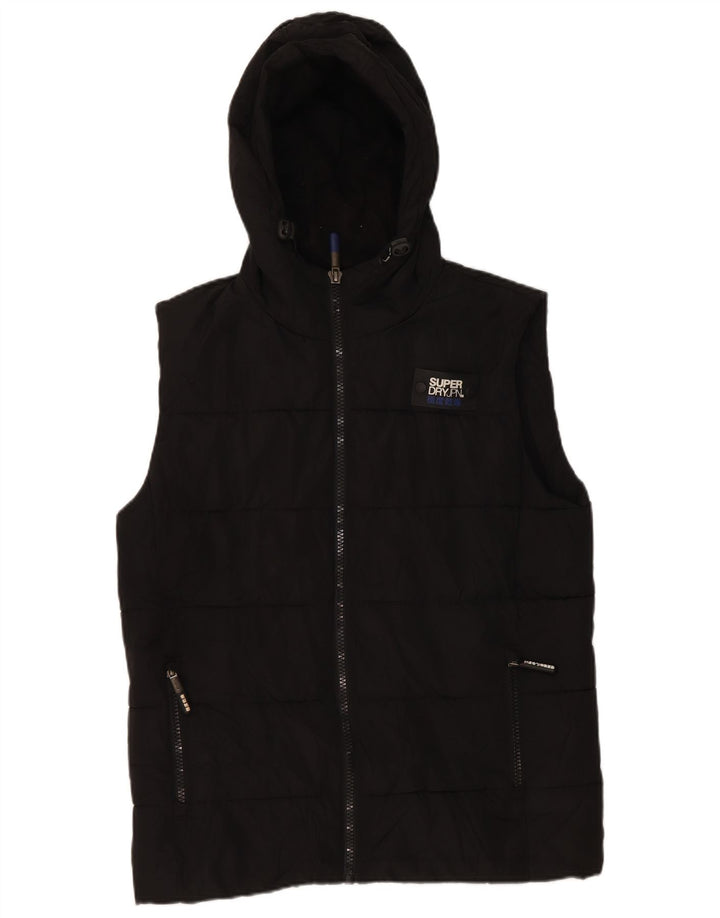 Superdry Chaleco acolchado con capucha para hombre, talla 38, poliéster negro mediano