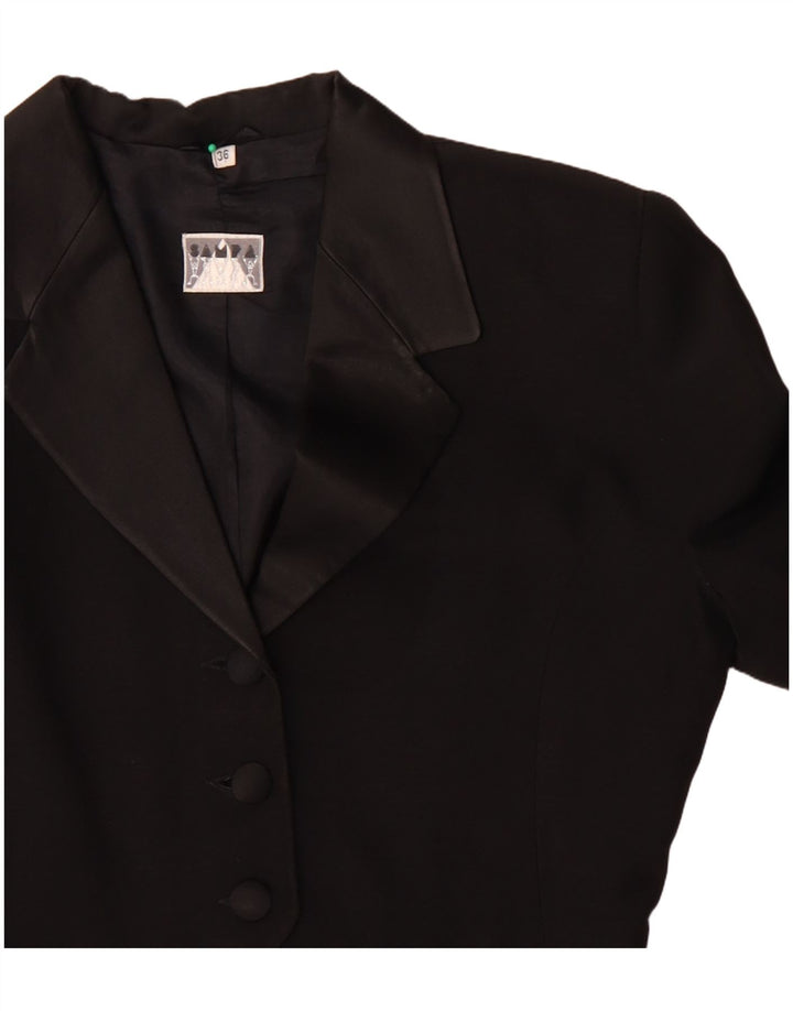 Vintage mujer asimétrica 3 botones Blazer chaqueta EU 36 pequeño acetato negro