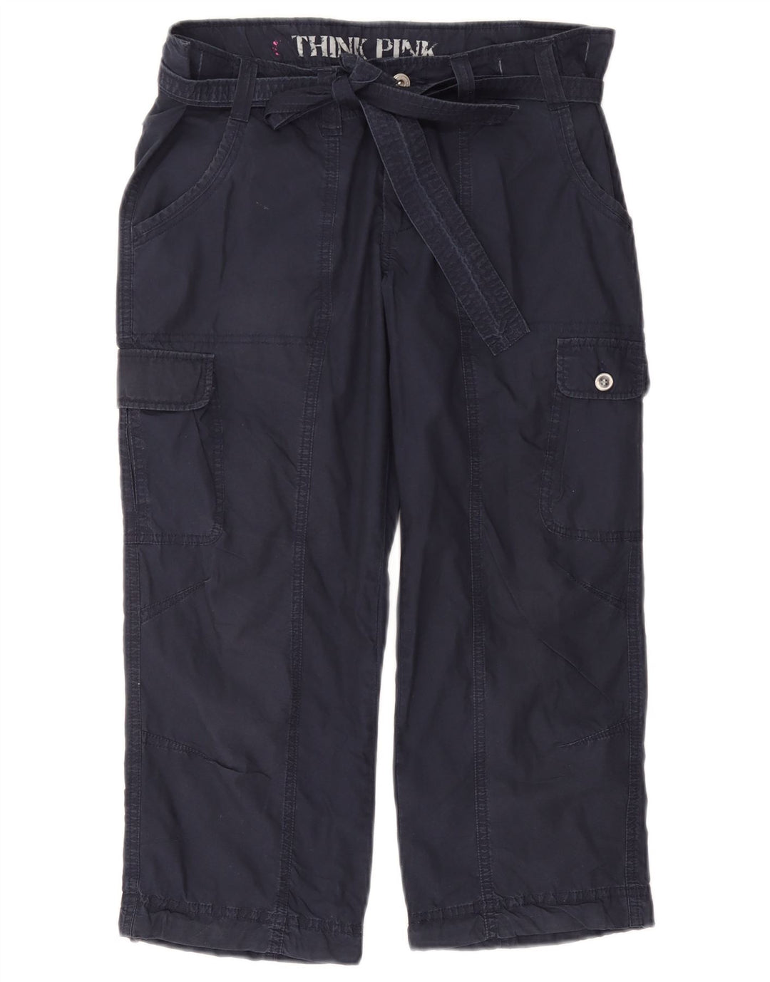 Think Pink Pantalones capri cargo rectos para mujer, talla grande, W32 L22, azul marino