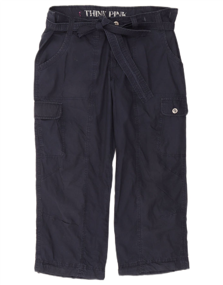 Think Pink Pantalones capri cargo rectos para mujer, talla grande, W32 L22, azul marino